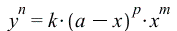 `^`(y, n) = `*`(k, `*`(`^`(`+`(a, `-`(x)), p), `*`(`^`(x, m)))); 